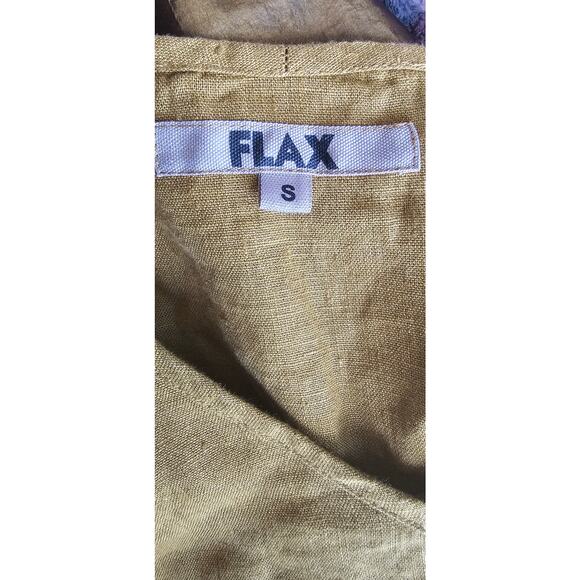 FLAX Chartruese Mustard Brown Linen Lagenlook V Neck Long Sleeve Tunic Top Small - Picture 4 of 6